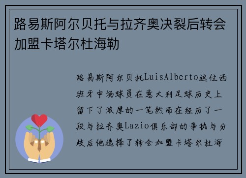 路易斯阿尔贝托与拉齐奥决裂后转会加盟卡塔尔杜海勒